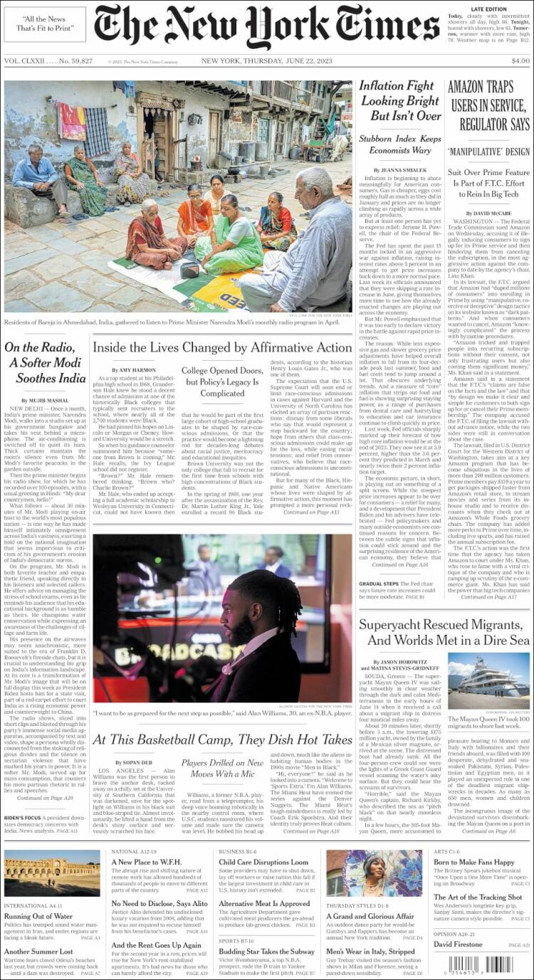 Portada de New York Times (USA)