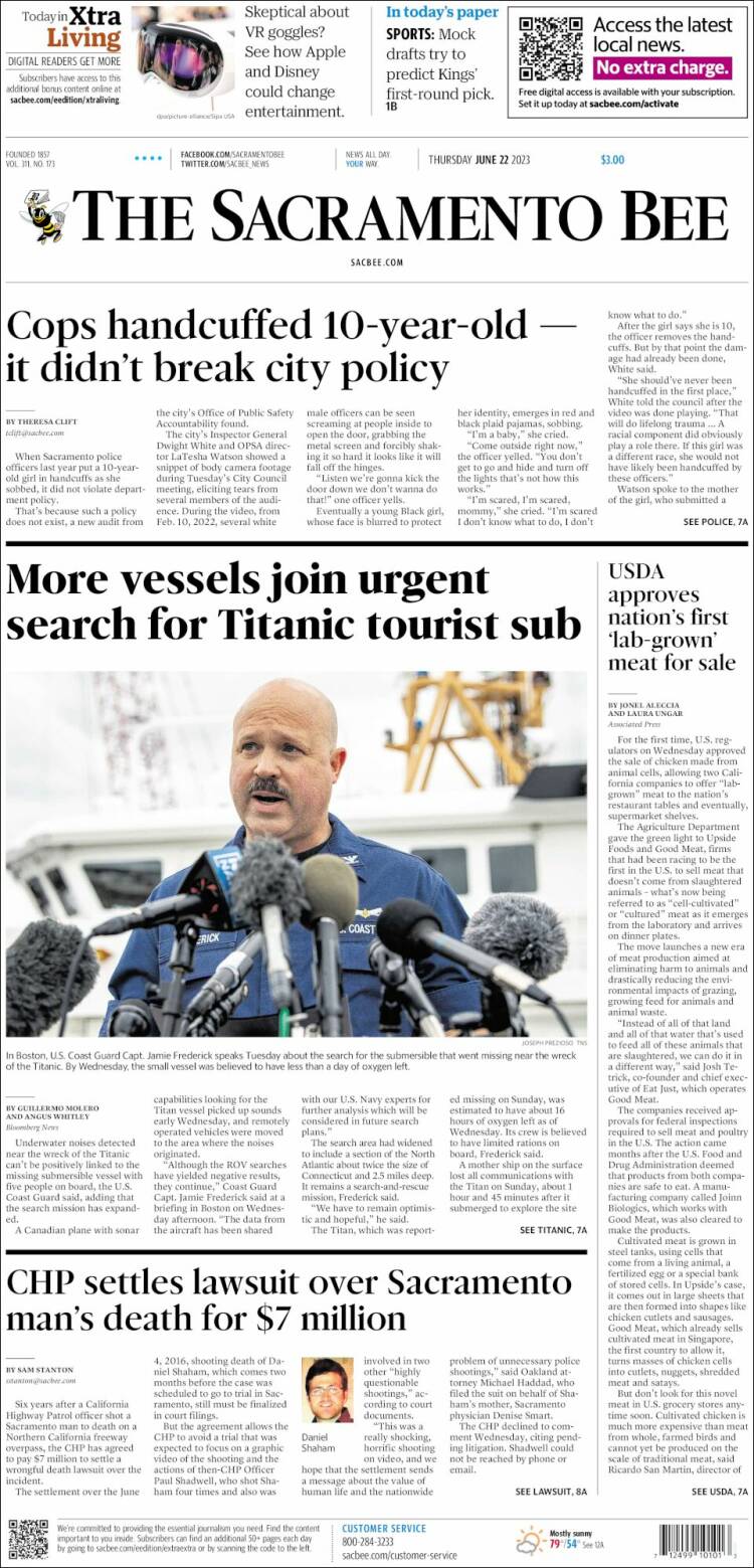 Portada de The Sacramento Bee (USA)