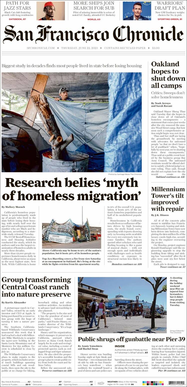 Portada de San Francisco Chronicle (USA)