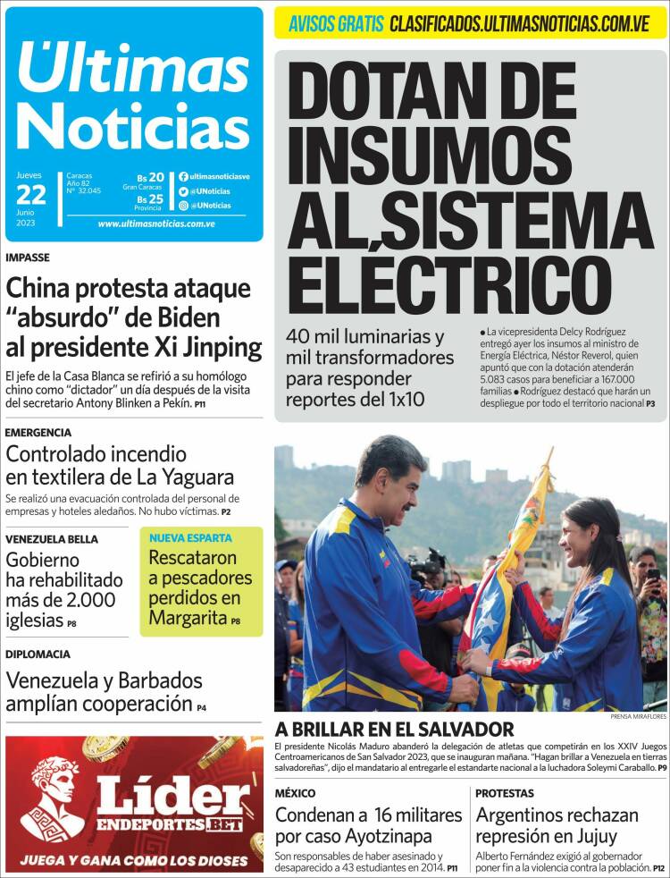 Portada de Últimas Noticias (Venezuela)