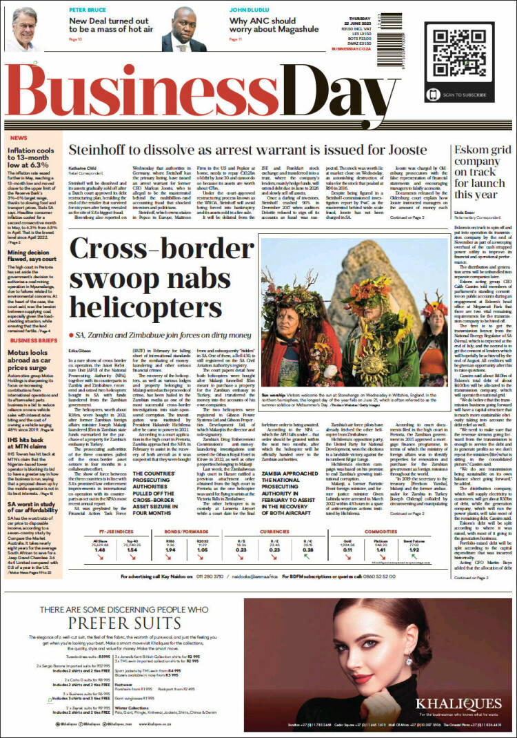 Portada de Business Day (Sud&aacute;frica)