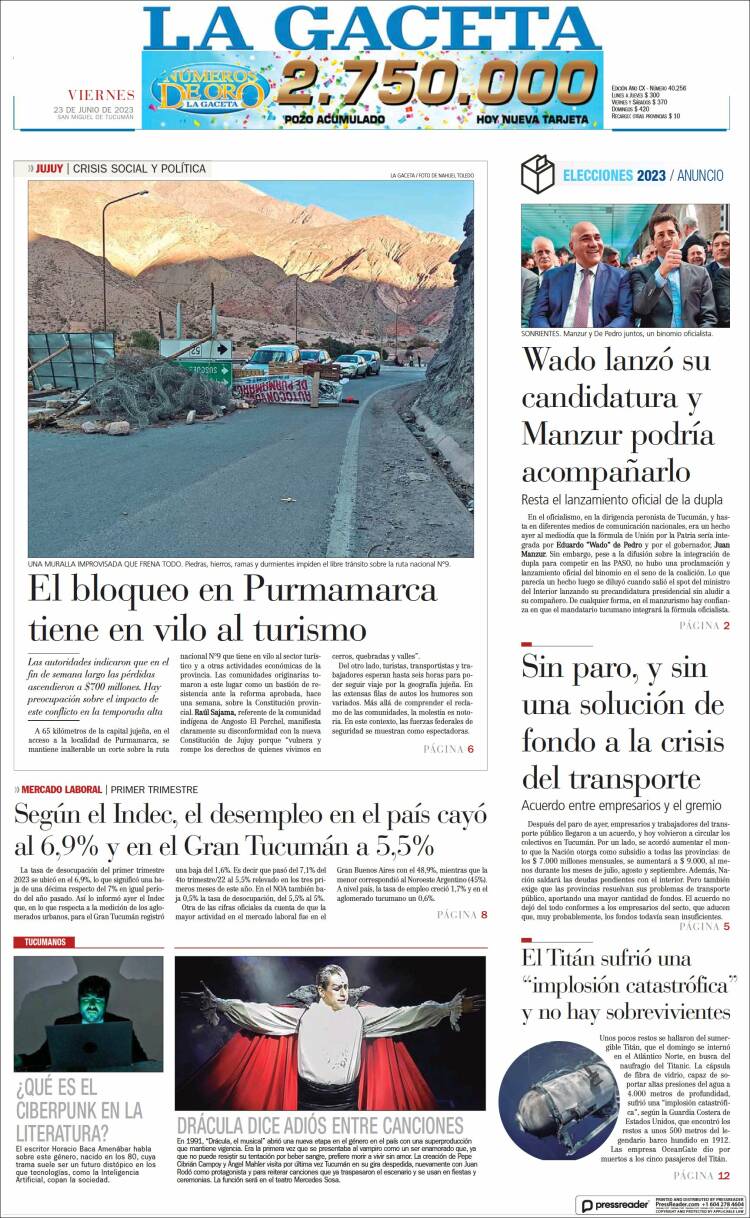 Portada de La Gaceta (Argentina)