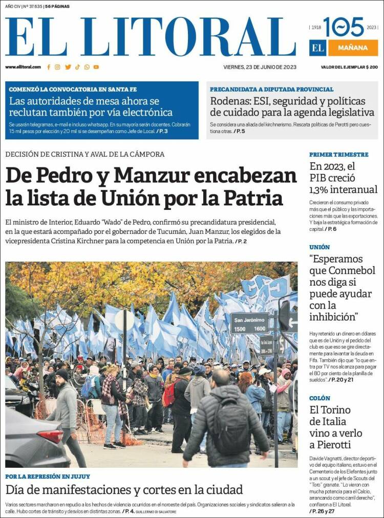 Portada de Diario El Litoral (Argentina)