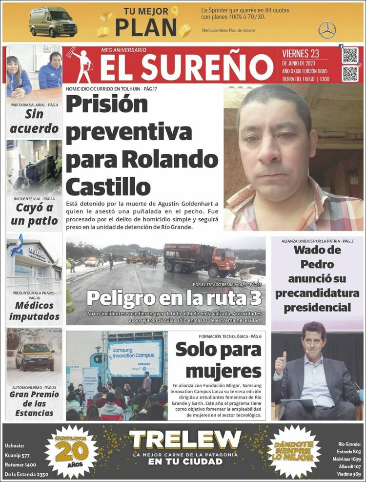 Portada de Diario El Sureño (Argentina)