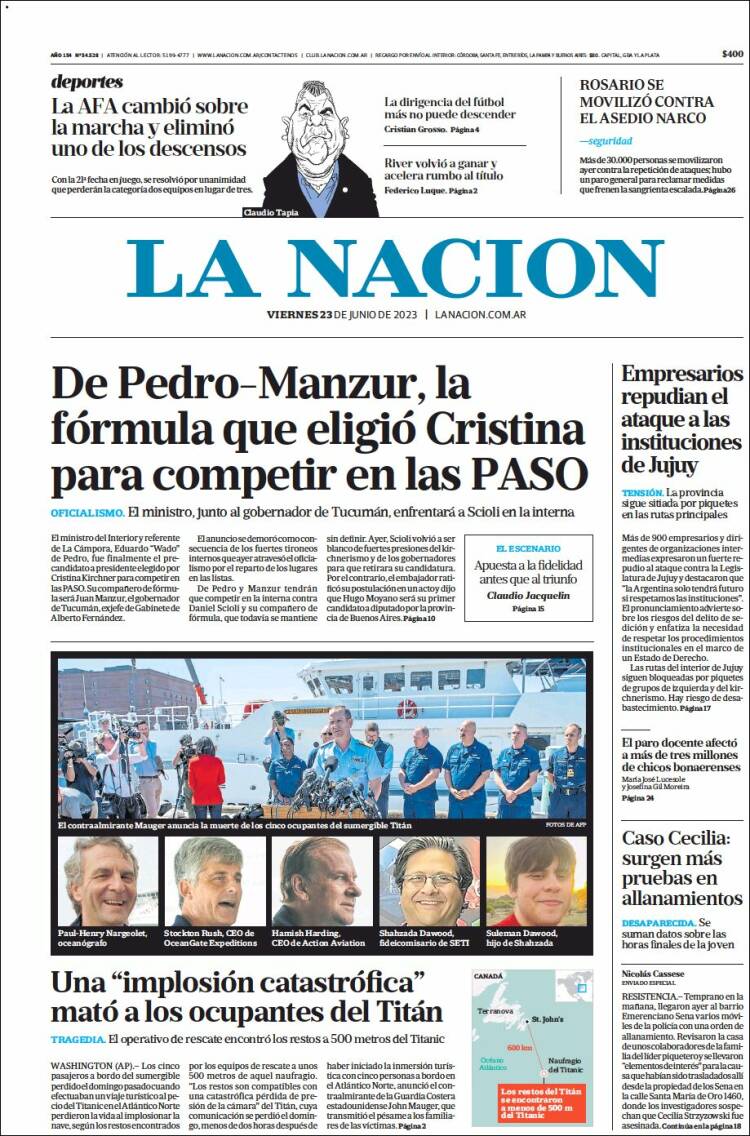 Portada de La Nación (Argentina)