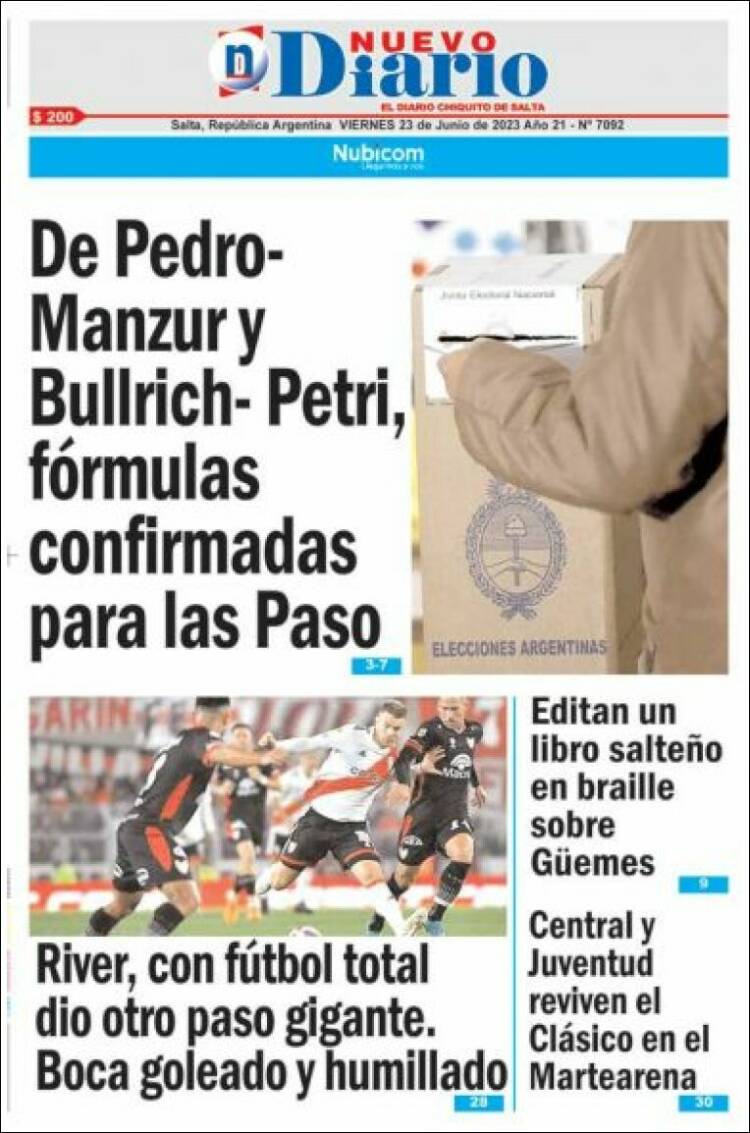 Portada de Nuevo Diario de Salta (Argentina)