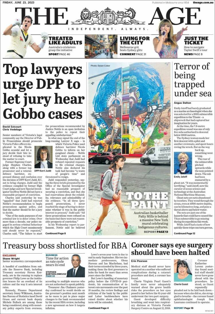 Portada de The Age (Australia)