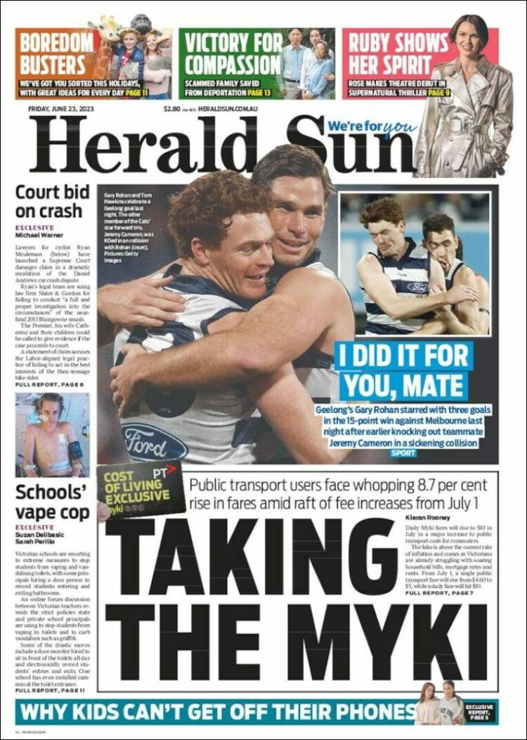 Portada de Herald Sun (Australia)