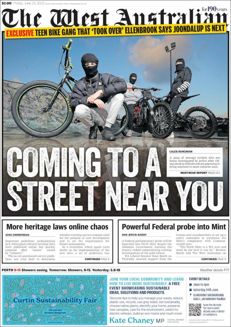 Portada de The West Australian (Australia)