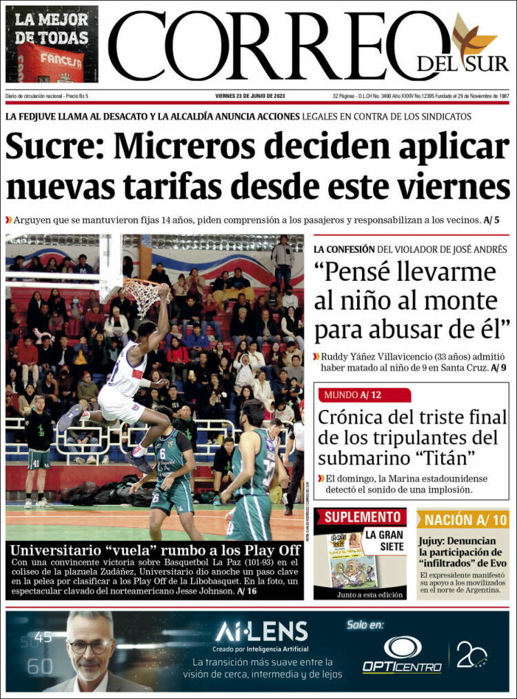 Portada de Correo Sur (Bolivia)