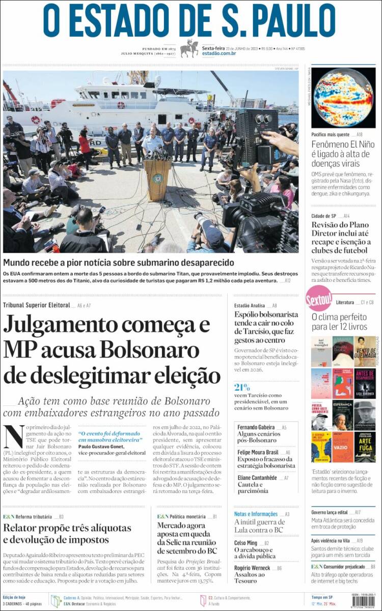 Portada de O Estado de São Paulo (Brasil)