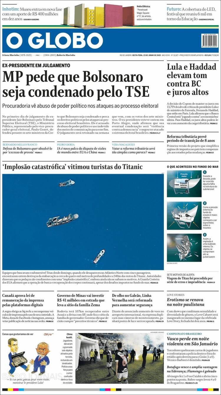 Portada de O Globo (Brasil)