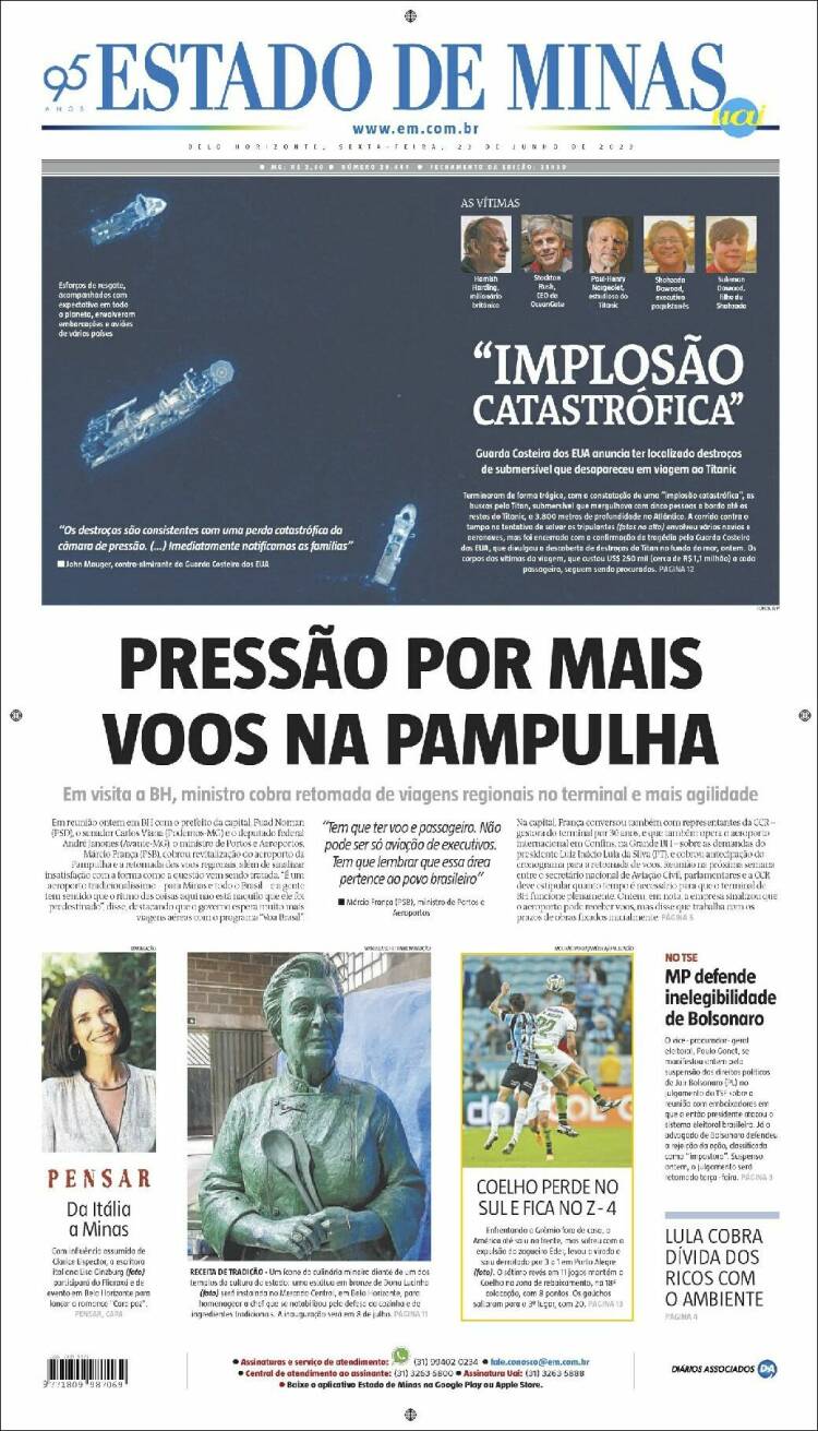 Portada de Jornal Estado de Minas (Brasil)