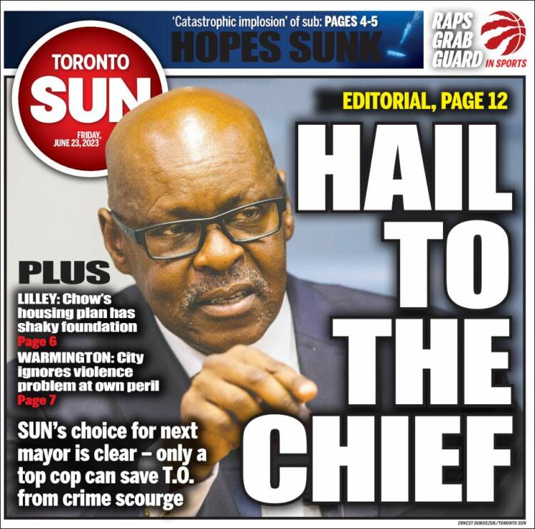 Portada de The Toronto Sun (Canada)