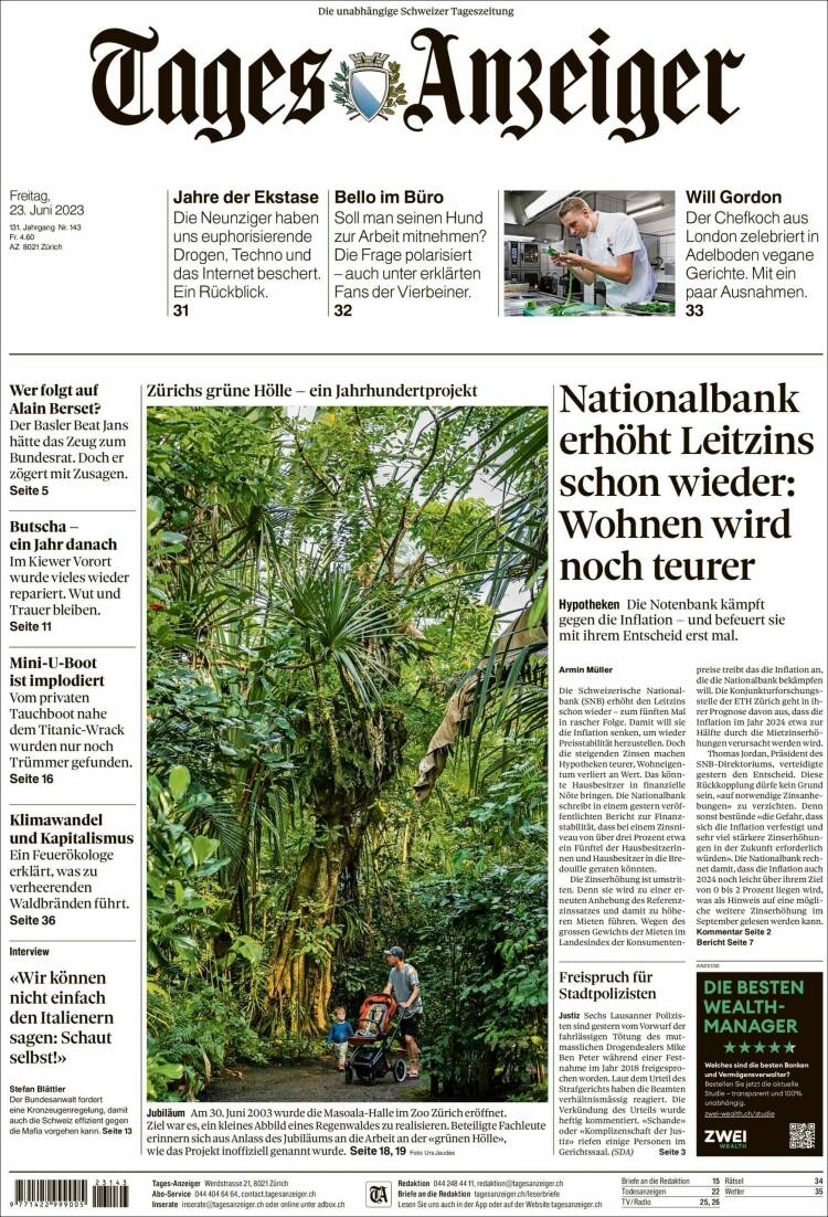 Portada de Tages-Anzeiger (Suiza)
