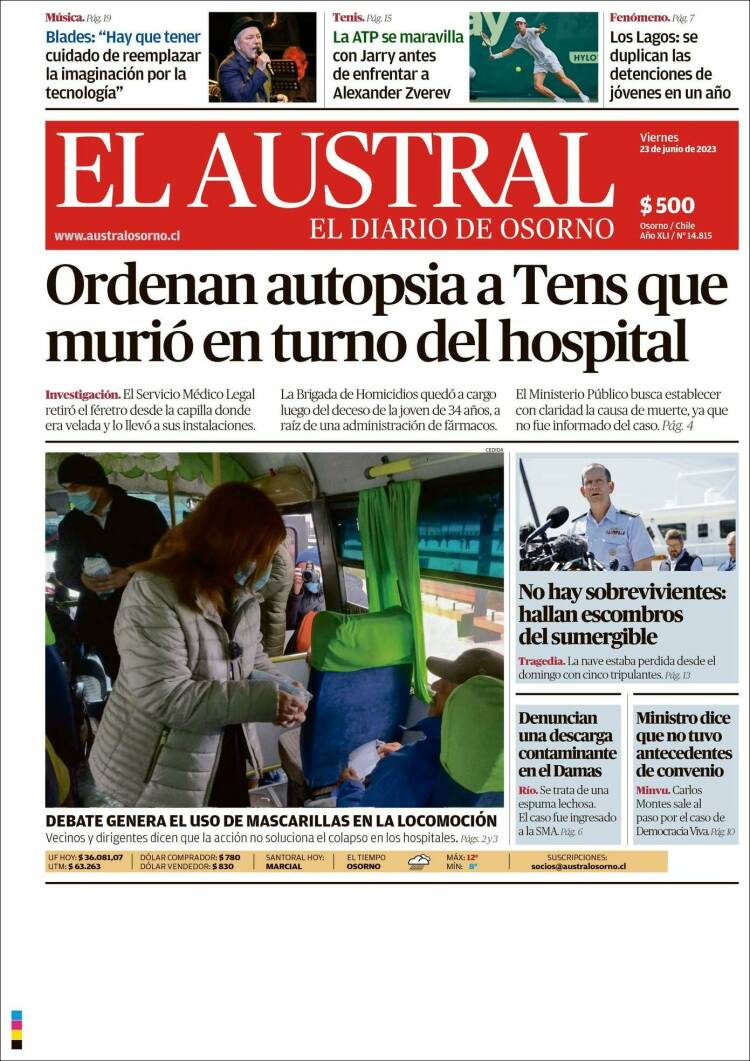 Portada de El Austral de Osorno (Chili)