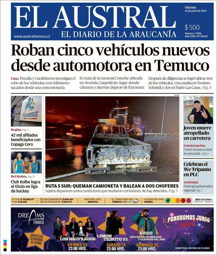 Portada de El Austral de Temuco (Chili)