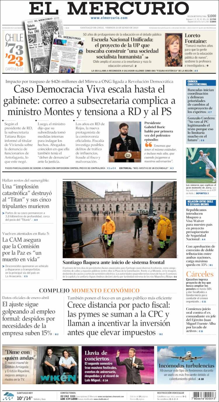 Portada de El Mercurio (Chile)