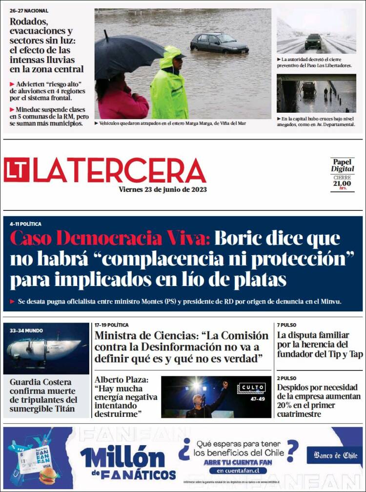 Portada de La Tercera (Chile)