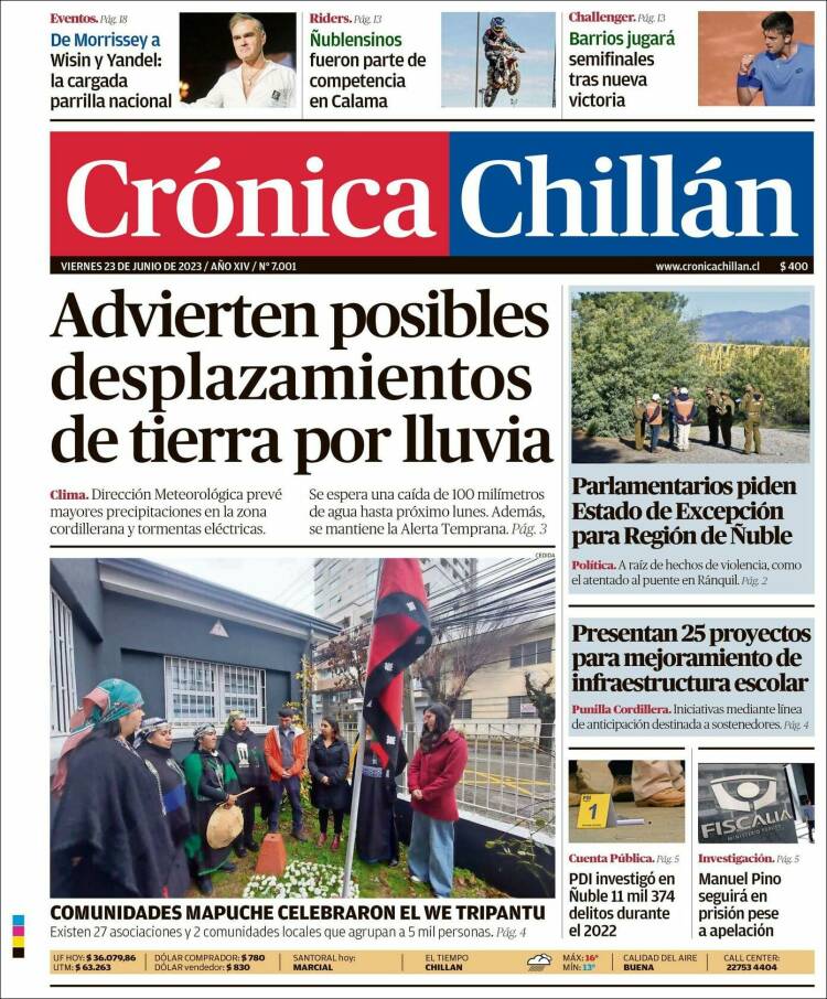Portada de Crónica Chillán (Chili)