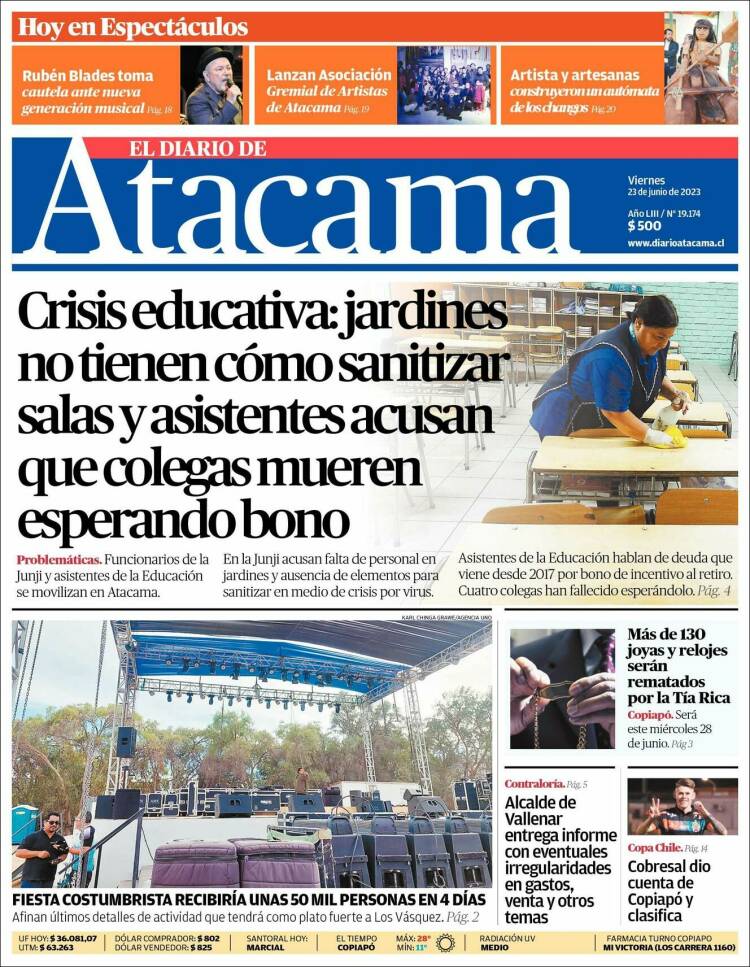 Portada de Diario de Atacama (Chili)