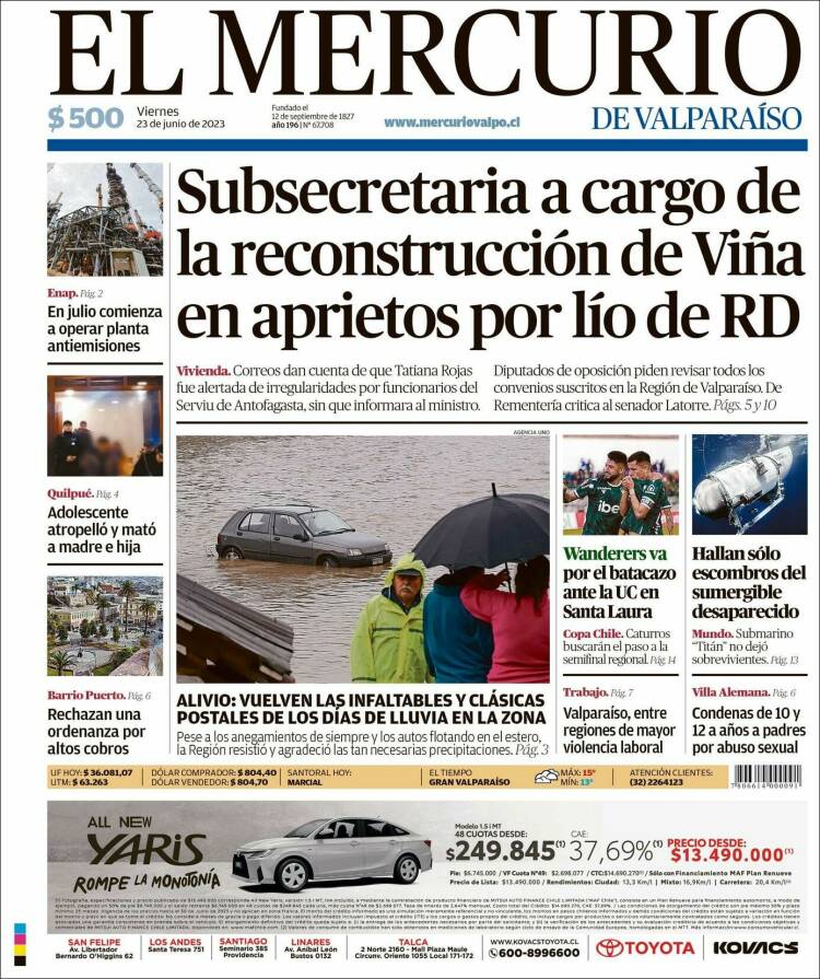 Portada de Mercurio de Valparaiso (Chili)