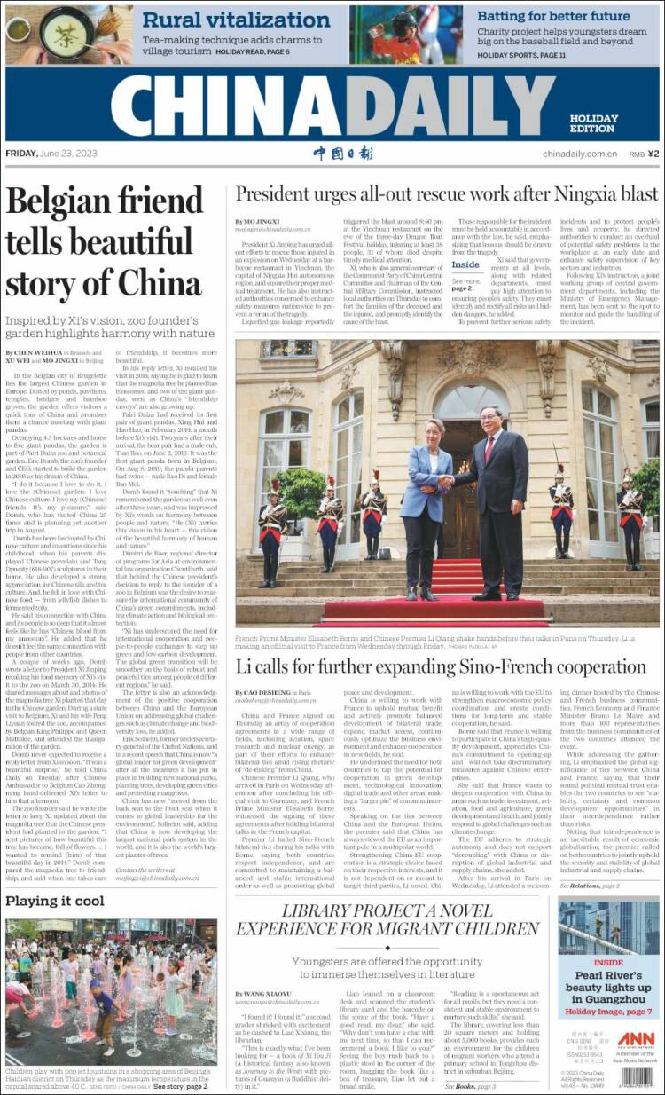 Portada de China Daily (China)