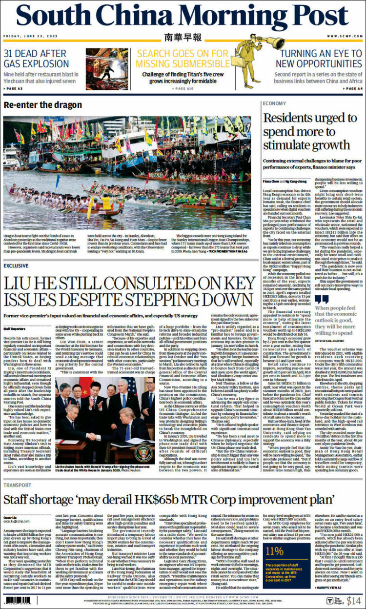 Portada de South China Morning Post (China)