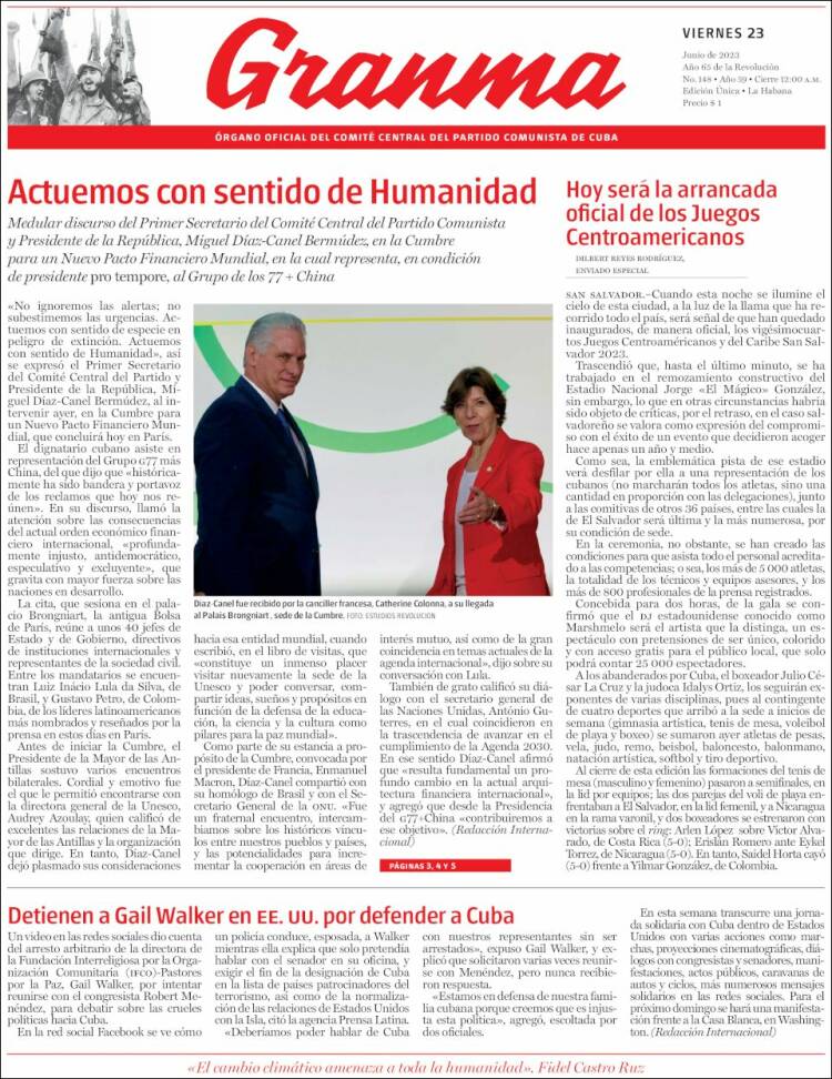 Portada de Granma (Cuba)