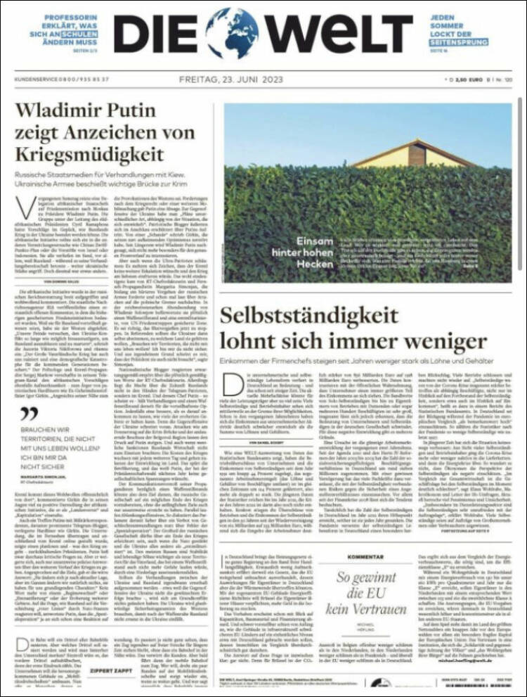 Portada de Die Welt (Germany)