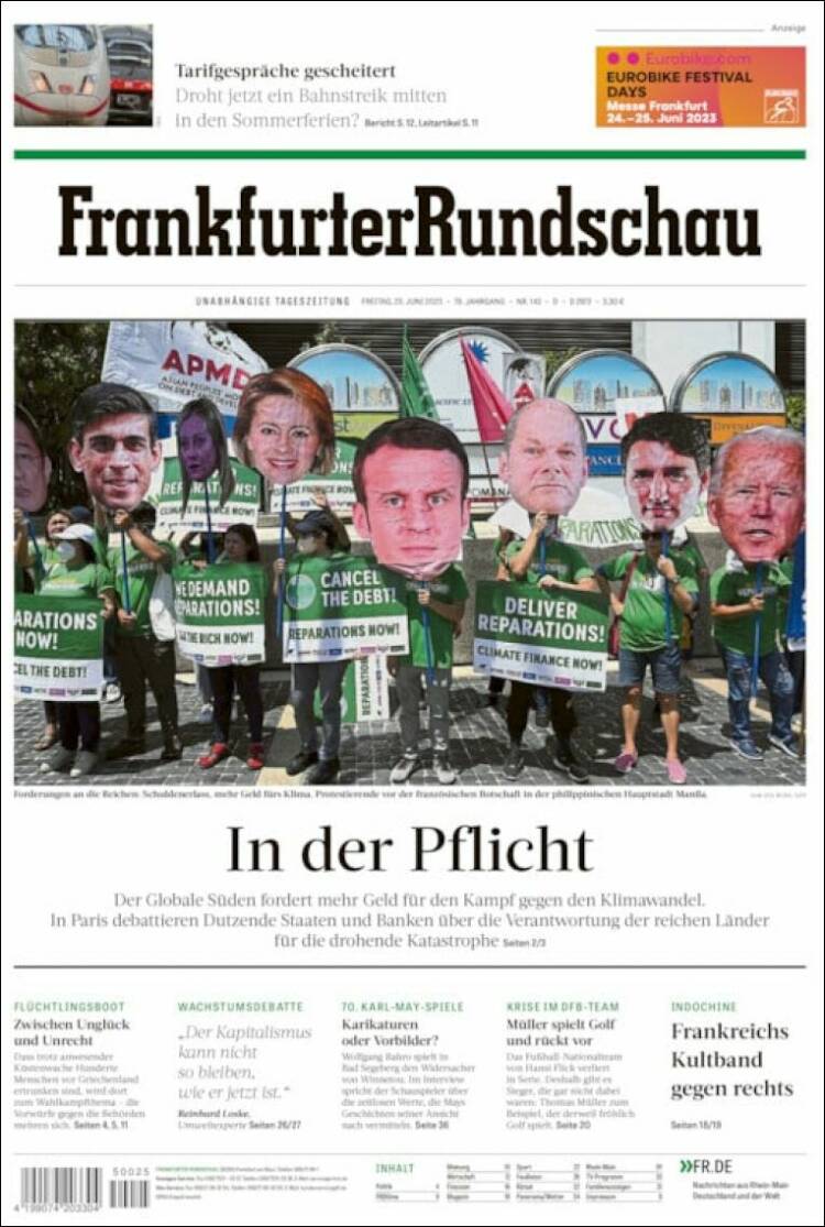 Portada de Frankfurter Rundschau (Alemania)