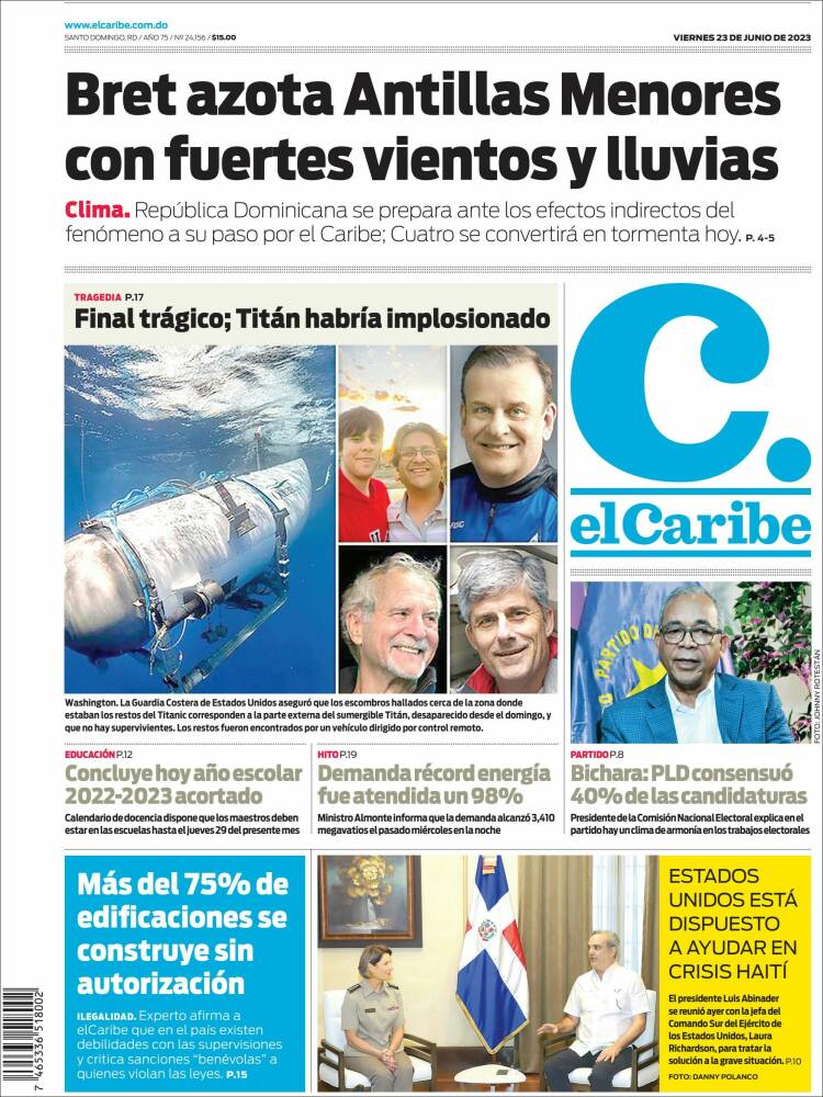 Portada de El Caribe (R. Dominicana)
