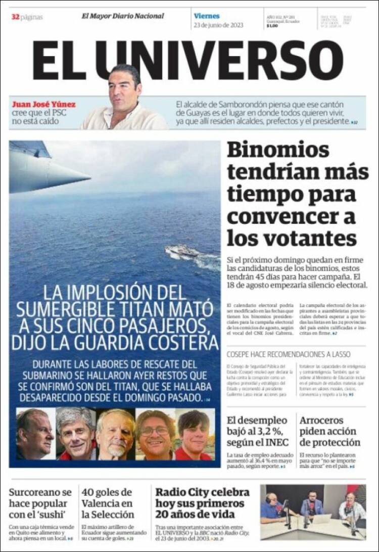 Portada de El Universo - Ecuador (Ecuador)
