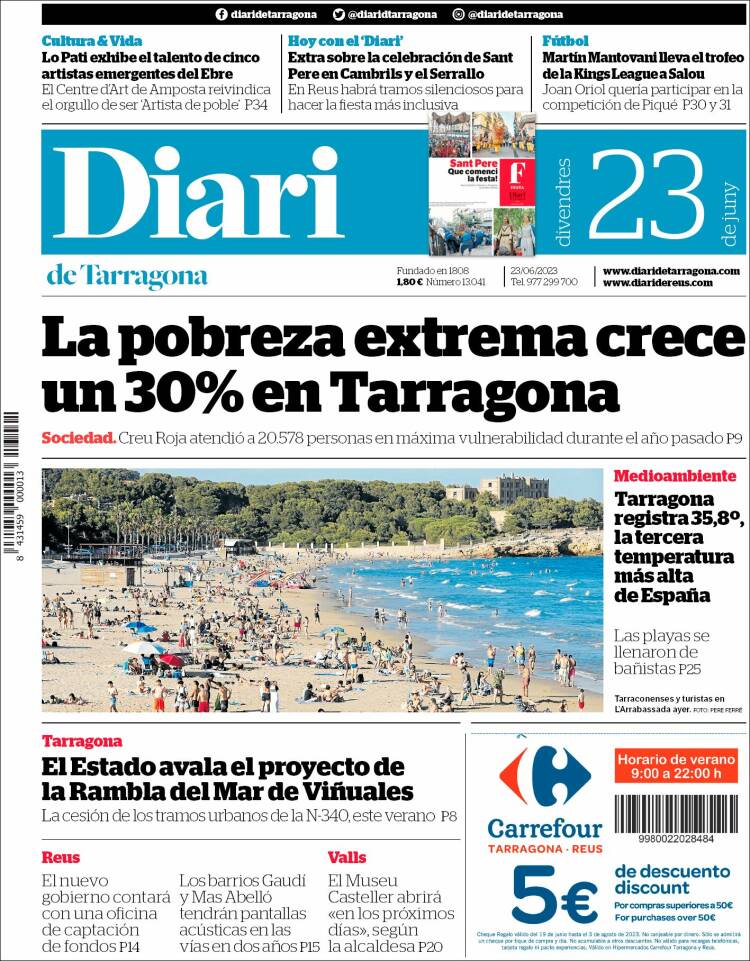 Portada de Diari de Tarragona (España)