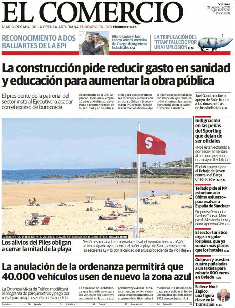 Portada de El Comercio - Gijón (España)