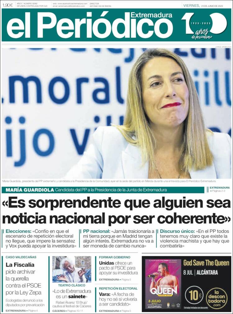 Portada de El Periódico de Extremadura (España)
