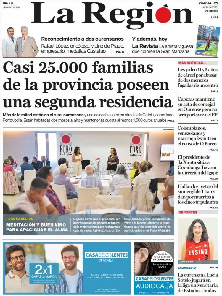 Portada de La Región de Ourense (España)