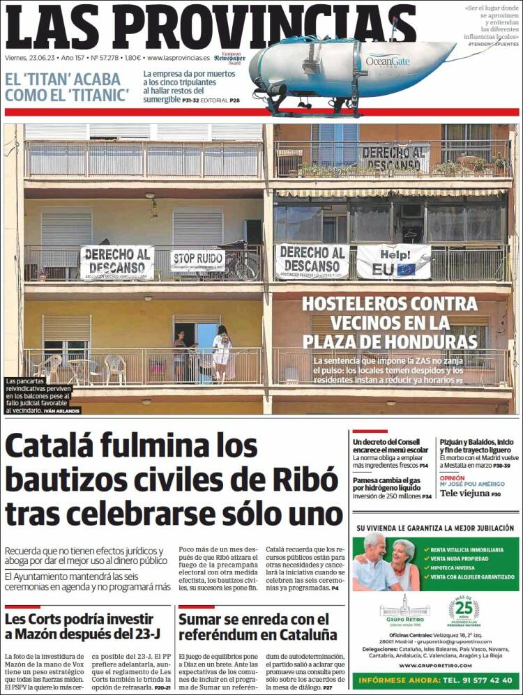 Portada de Las Provincias (España)