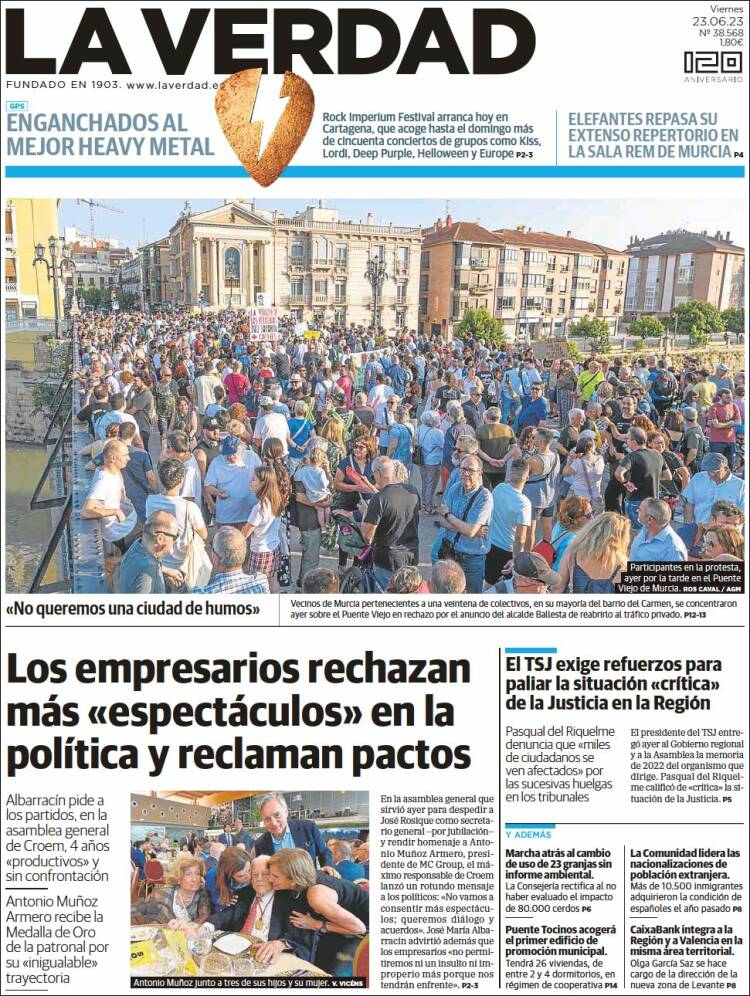 Portada de La Verdad de Murcia (España)