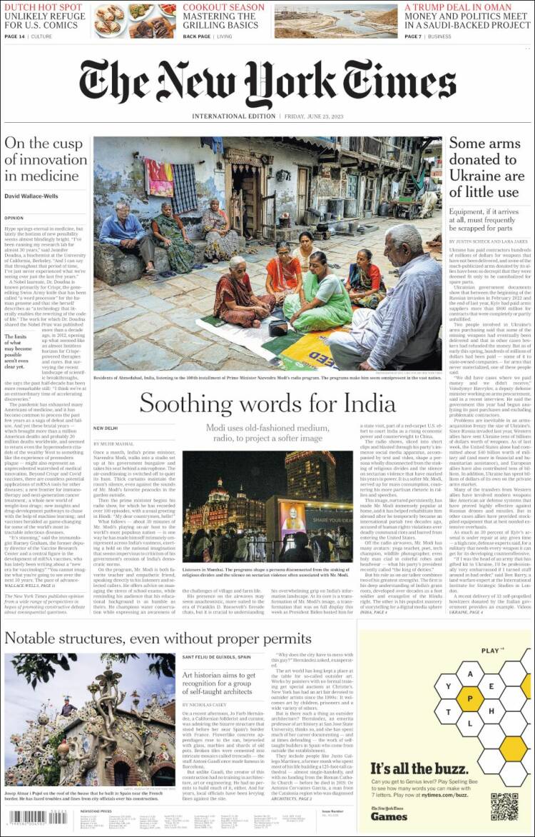 Portada de International New York Times (Europa)