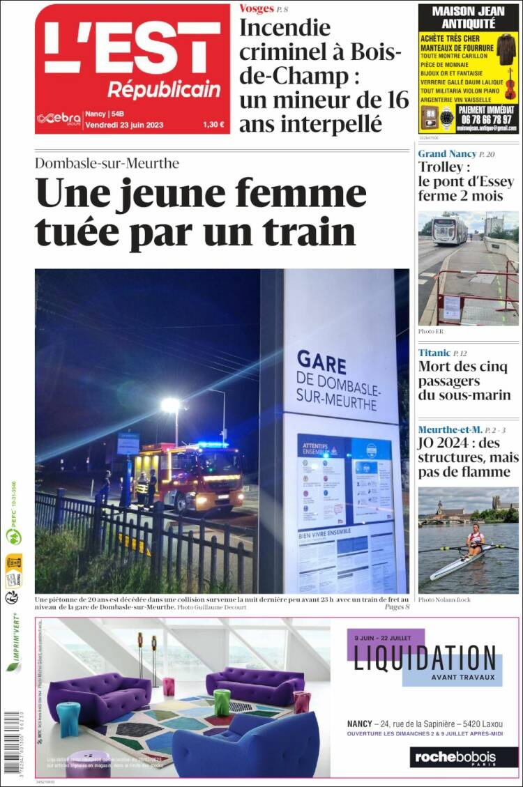 Portada de L'Est Republicain (France)