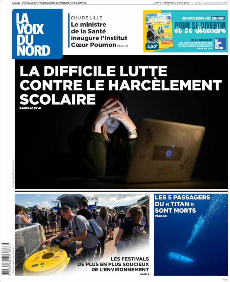 Portada de La Voix du Nord (Francia)