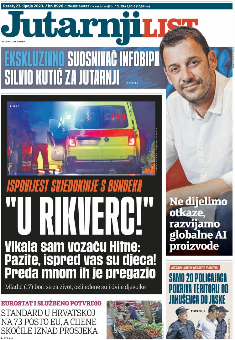 Portada de Jutarnji List (Croacia)