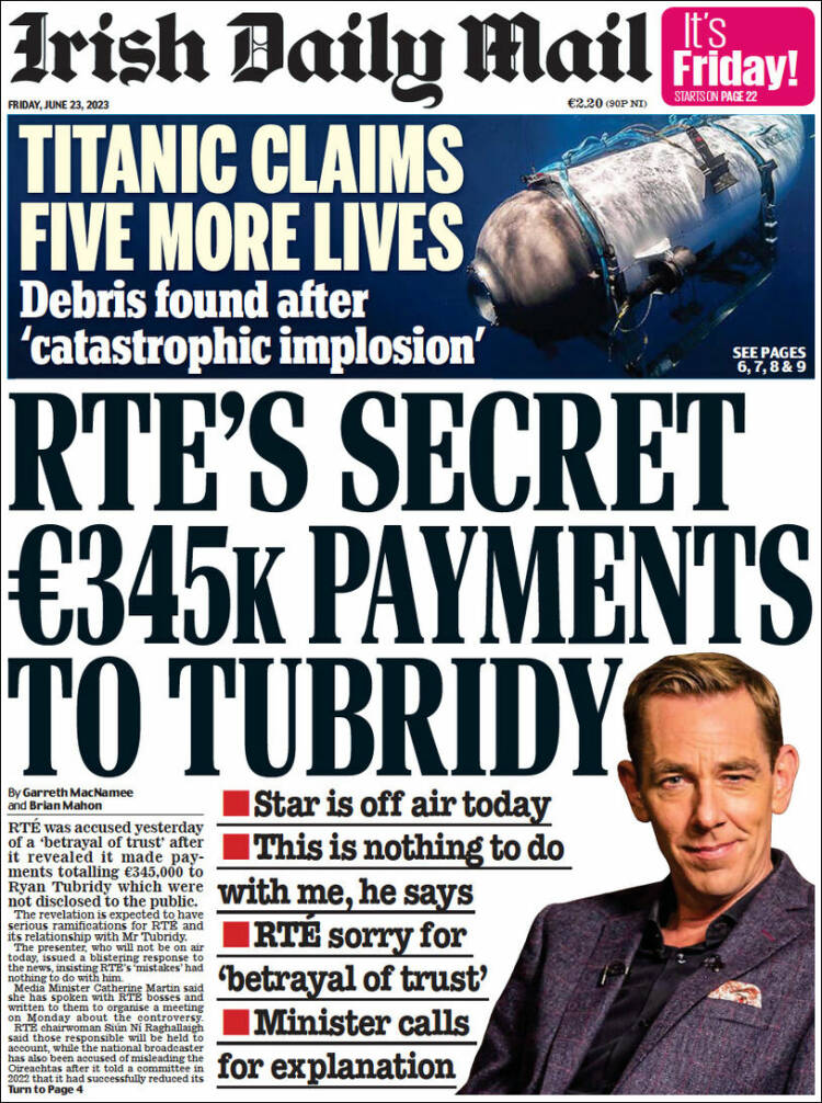 Portada de Irish Daily Mail (Irlanda)