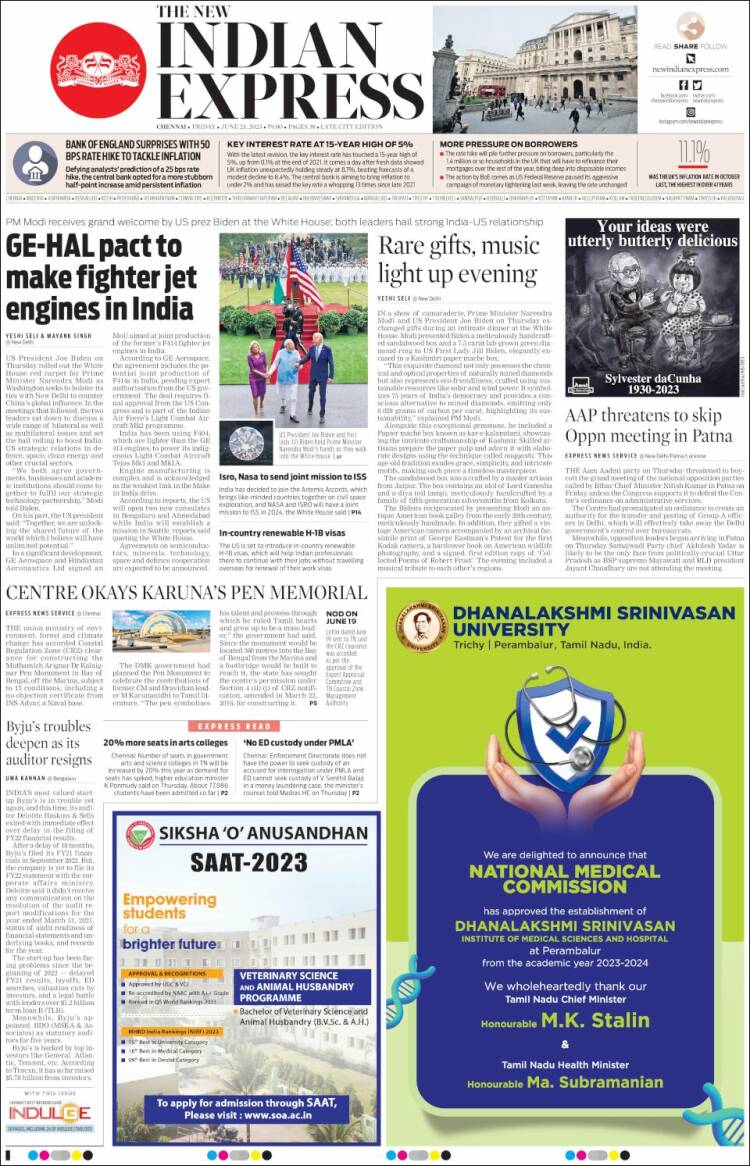 Portada de New Indian Express (India)