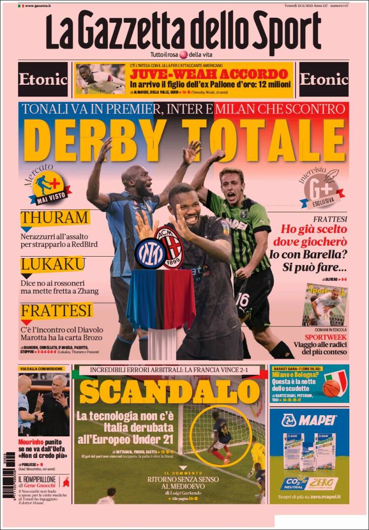 Portada de La Gazzetta dello Sport (Italia)