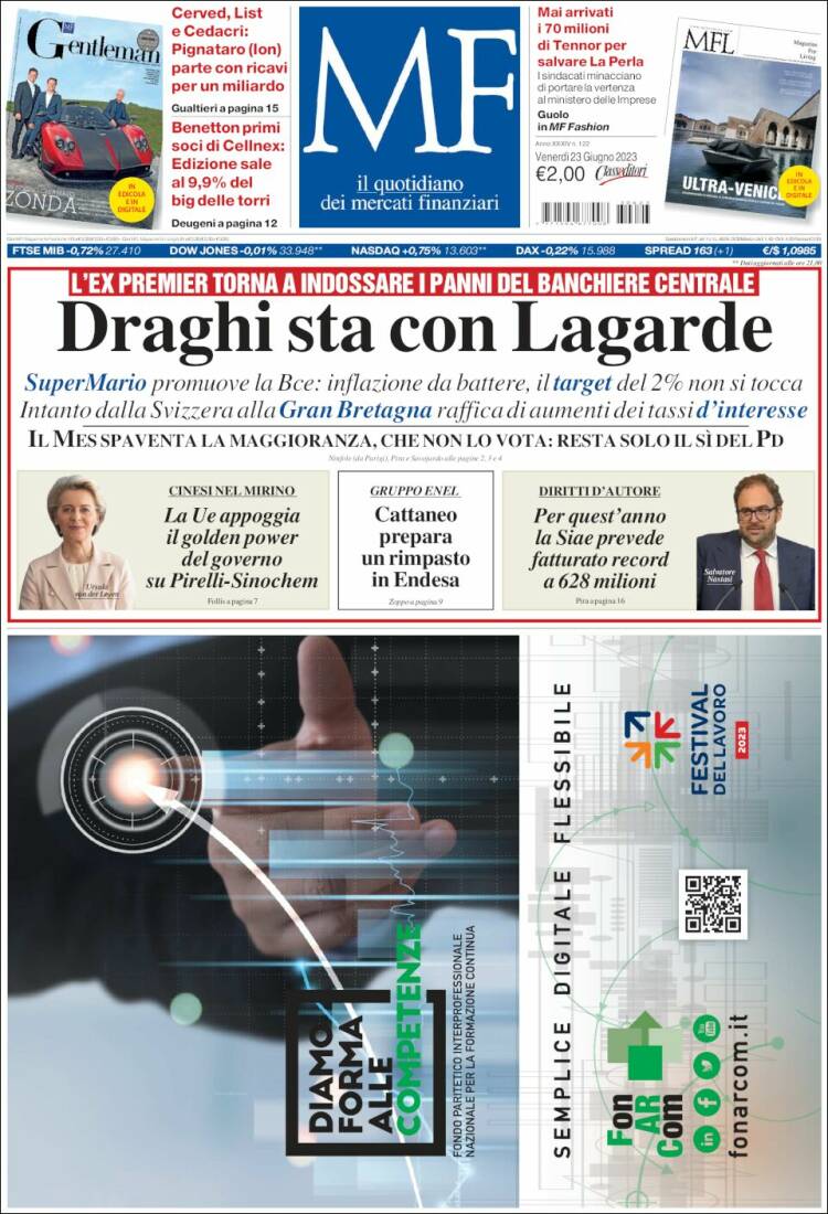 Portada de Milano Finanza (Italia)