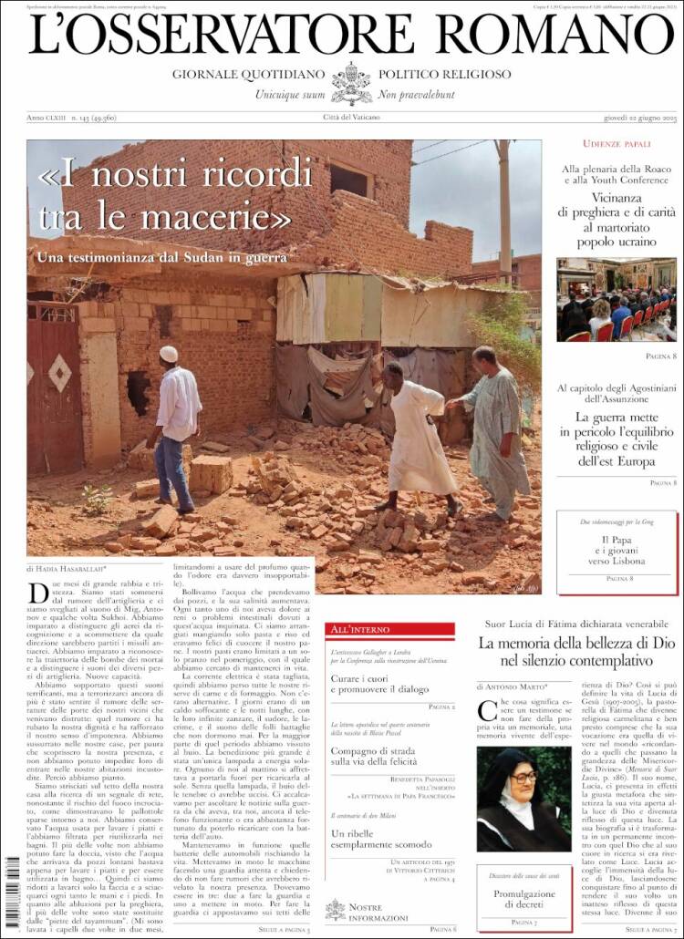 Portada de L'Osservatore Romano (Italia)