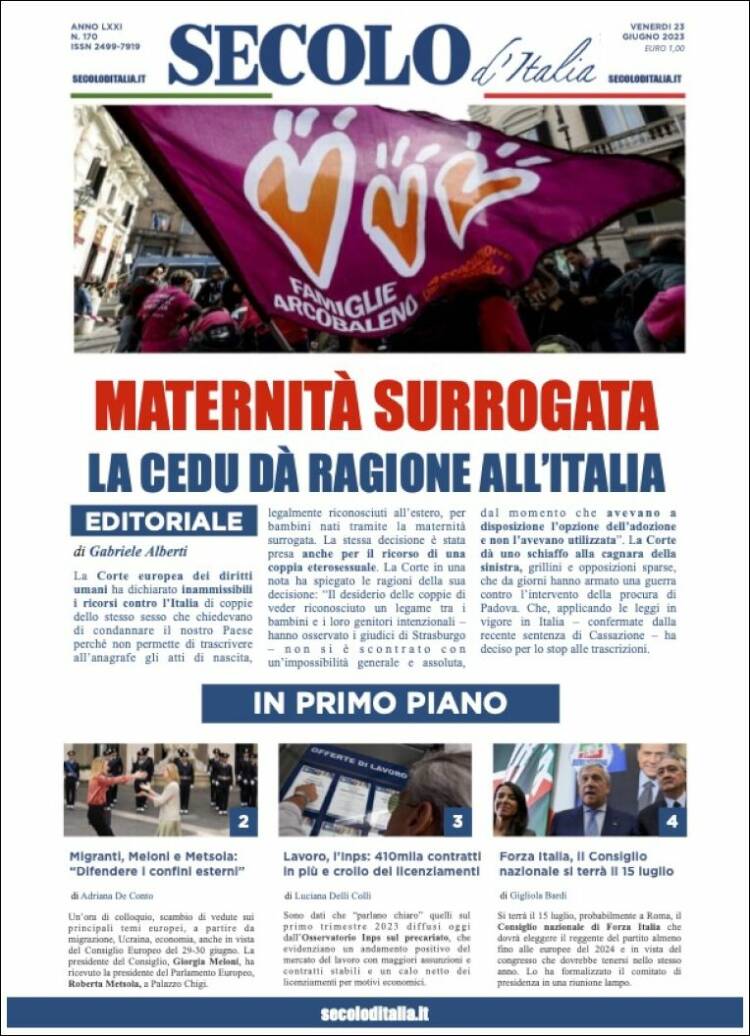 Portada de Secolo d'Italia (Italia)