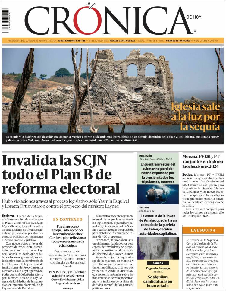 Portada de La Crónica de Hoy (M&eacute;xico)